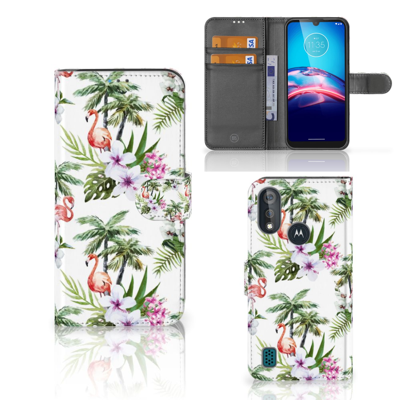 Bookcase Moto E6s Telefoonhoesje met Pasjes Flamingo Palms