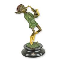 BRONZEN BEELD VAN EEN KOBOLD DIE SAXOFOON SPEELT - thumbnail