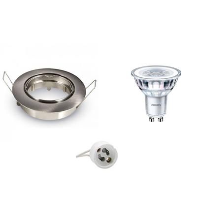 Philips - Led Spot Set - Corepro 830 36d - Gu10 Fitting - Dimbaar - Inbouw Rond - Mat Chroom - 4w - Warm Wit 3000k -