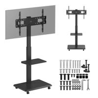 Ergo Office ER‑304 B Mobiele TV‑Standaard 37‑75″ tot 50 kg | VESA tot 600×400 mm | Ingebouwde Plank & Contactdoos | Kantelbaar & Zwenkbaar | Zwarte Verrijdbare Trolley