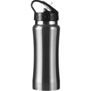 Drinkfles/waterfles Sportbidon - metallic zilver - RVS - Waterflessen - Hoge kwaliteit