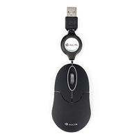 NGS SIN BLACK- 1000dpi optische muis met intrekbare USB-kabel, muis voor computer of laptop met 2 knoppen, tweehandig
