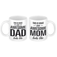 Awesome Dad mok en Mom mok - Cadeau beker set voor Papa en Mama