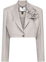 NISSA blazer crop orné de strass à applique fleur - Gris