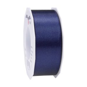 1x Luxe donkerblauwe satijnen lint rollen breed 4 cm x 25 meter cadeaulint verpakkingsmateriaal