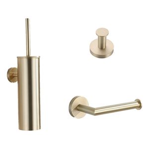 Saniclear Brass toilet accessoire set incl toiletborstel rolhouder en haak geborsteld messing mat goud