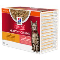 Hill&apos;s Healthy Cuisine Adult stoofpotje met kip & groenten, met zalm & groenten multipack kat 1 doos (12 x 80 g)