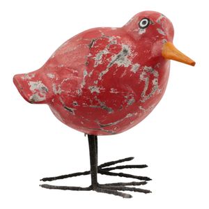 Beeldje Ronde Houten Vogel - Rood