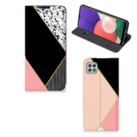 Samsung Galaxy A22 5G Stand Case Zwart Roze Vormen