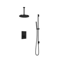 Hotbath Get Together doucheset met 2 pushbuttons vierkant met 30 cm plafondbuis, 30 cm hoofddouche, glijstang, chroom