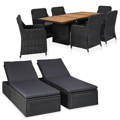 vidaXL 9-delige Loungeset poly rattan zwart
