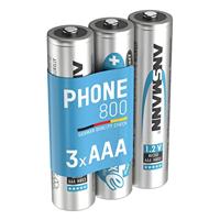 ANSMANN Telefoonaccu AAA 800 mAh NiMH 1,2 V (3 stuks) - oplaadbare potloodbatterijen AAA voor DECT Phone, maxE geringe zelfontlading, ideaal voor draadloze telefoon, babyfoon, walkietalkie