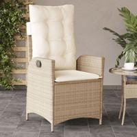 Tuinstoel verstelbaar met kussens poly rattan beige