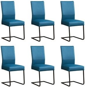 Set van 6 Blauwe leren industriële eetkamerstoelen Remix - poot vierkant zwart - Toledo Leer Turquoise (blauw leer)