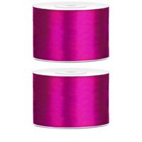 2x Hobby/decoratie donker fuchsia roze satijnen sierlinten 5 cm/50 mm x 25 meter