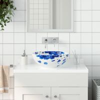 Opzetwasbak rond 41x14 cm keramiek wit en blauw