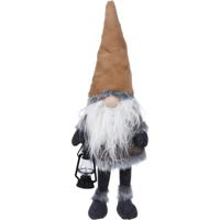 Decoratie kerstman gnome pop - met led verlichting 51 cm - lichtbruin - pluche - dwerg/kabouter - thumbnail