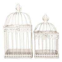 Clayre & Eef Vogelkooi Decoratie (Set 2) 21 * 21 * 42/18 * 18 * 32 cm Beige Metaal Vierkant Vogelkooi voor Binnen Vogelkooi voor Binnen