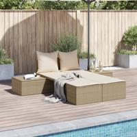 Ligbed 2-persoons met kussens poly rattan beige - thumbnail