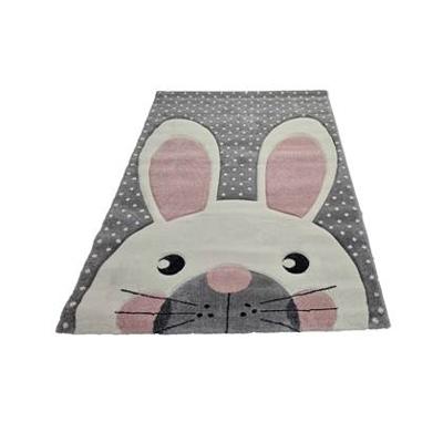 Flycarpets Kids Konijn Grijs / Roze Vloerkleed Kinderkamer
