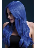 Professionele pruik lang neon blauw