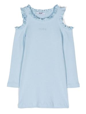 MSGM Kids Ribgebreide jurk met open schouders - Blauw