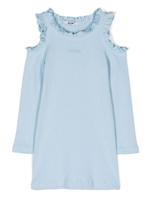 MSGM Kids Ribgebreide jurk met open schouders - Blauw