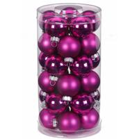30x Fuchsia roze kleine glazen kerstballen 4 cm glans en mat - Kerstbal