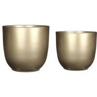 Plantenpot/bloempotten set - 4x stuks - keramiek - goud - D19 en D25 cm - thumbnail