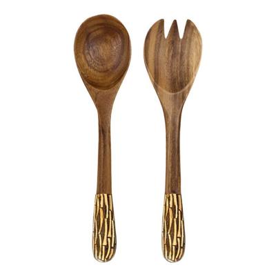 Houten Slabestek met Kokosnoot Inleg (Set van 2) Houten Slabestek met Kokosnoot Inleg (Set van 2)