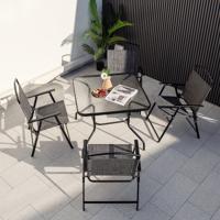 5-Delige Tuinmeubelset Incl. 4 Klapstoelen 1 Tafel met Paraplugat Tuingarnituur voor 4 Personen voor Achtertuin Terras - thumbnail