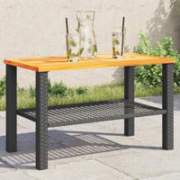 Tuintafel 70x38x42 cm poly rattan en acaciahout zwart - thumbnail