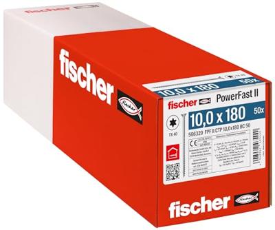 fischer 566320 CTP 10,0 x 180, 50 STK. PowerFast II Schroeven Houtschroef, Zilver