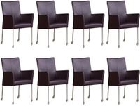 Set van 8 Donkerpaarse leren moderne eetkamerstoelen Comfort - Toledo Leer Merlin (donkerpaars leer) - thumbnail