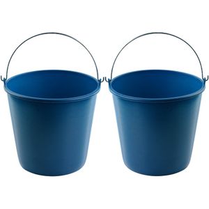 2x Blauwe schoonmaakemmers/huishoudemmers 16 liter 32 x 28 cm