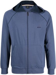 BOSS hoodie zippé à logo brodé - Bleu