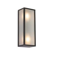 QAZQA - Modern Buiten wandlamp zwart met ribbel glas 2-lichts IP44 - Charlois | Buitenverlichting - Aluminium Langwerpig - E27 Geschikt voor LED - Max. 2 x 40 Watt