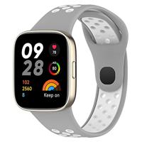 By Qubix - Siliconen sportband - Grijs met wit - Compatible met Xiaomi Redmi Watch 3 - Compatible Xiaomi bandje