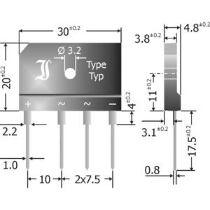 Diotec GBI25J Bruggelijkrichter SIL-4 600 V 25 A Eenfasig