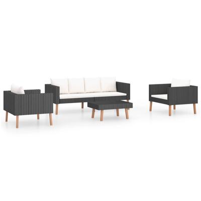 vidaXL 4-delige Loungeset met kussens poly rattan zwart vidaXL 4-delige Loungeset met kussens poly rattan zwart