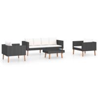 vidaXL 4-delige Loungeset met kussens poly rattan zwart