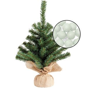 Mini kerstboom groen - met verlichting bollen lichtgroen - H45 cm