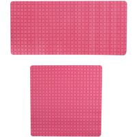 MSV Douche/bad anti-slip matten set badkamer - rubber - 2x stuks - fuchsia roze - 2 formaten - thumbnail