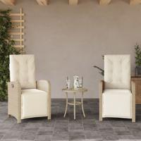 Tuinstoelen 2 st verstelbaar met voetensteun poly rattan beige