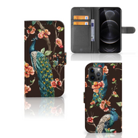 Apple iPhone 12 Pro Max Telefoonhoesje met Pasjes Pauw met Bloemen