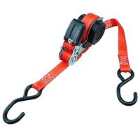 PETEX Automatische ratelspanband, zelfoprollend, 1-delig, 5 m x 25 mm, 350/700 daN, tot 700 kg, rood, S-haak