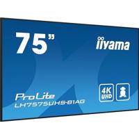 iiyama Prolite LH7575UHS-B1AG 189,3 cm 75 inch digitale signage display IPS LED-paneel 4K UHD HDMI DP in/Out USB2.0 RS-232c RJ45 mediaspeler Android OS WiFi SDM-L Micro-SD 24/7 zwart