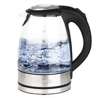 H.Koenig Waterkoker BO28, 1,7L, Glas, Hoge Weerstand, Transparant, Zichtbaar Waterniveau, Blauwe LED, Compact, Praktisch, 2200W, Snelkokend, Snel Verwarmen, Afwasbaar