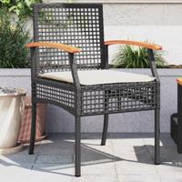 Tuinstoelen 2 st met kussens poly rattan en acaciahout zwart