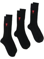 AMI Paris lot de trois paires de chaussettes nervurées à logo imprimé - Noir